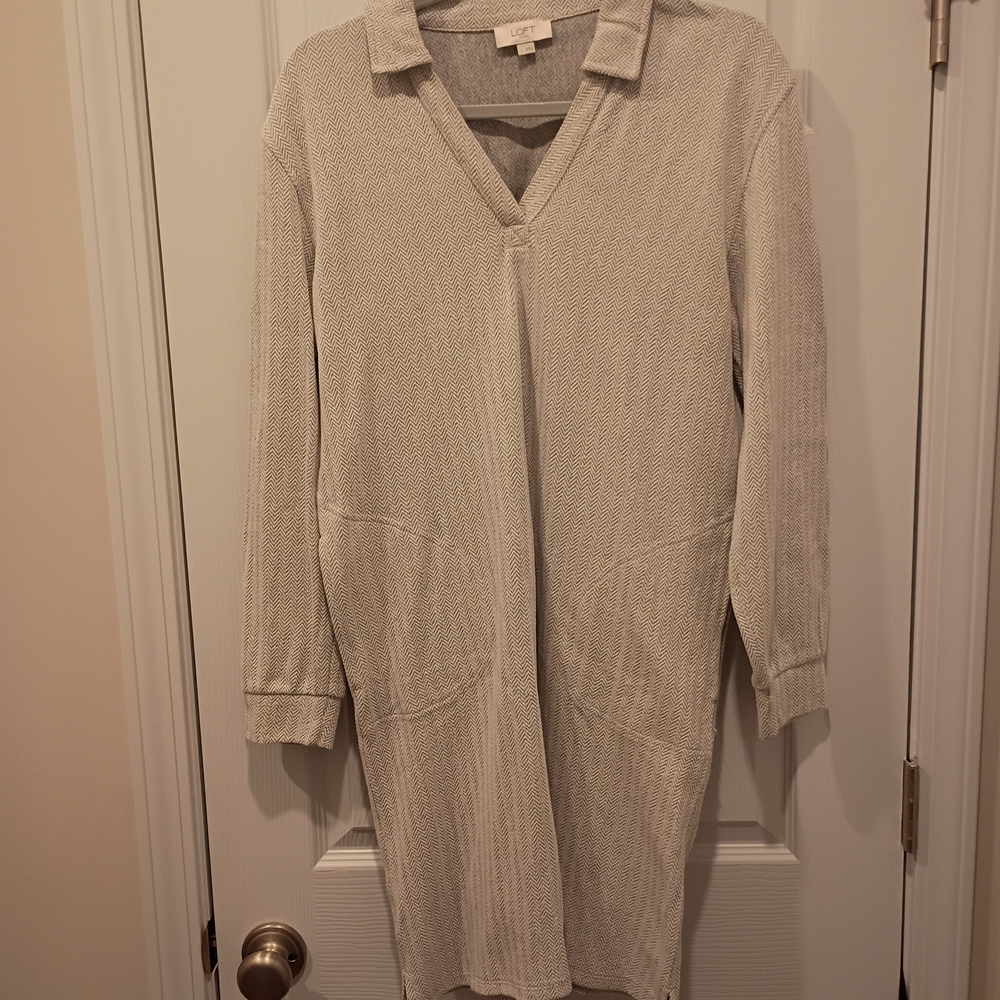 LOFT Gray Herringbone Knit Dress